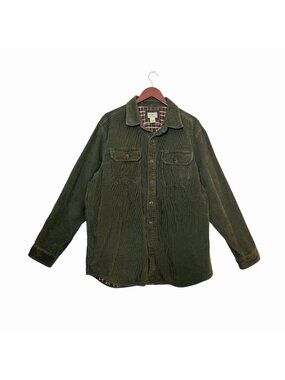 LL Bean Men's Green Corduroy Plaid Lined Button Up Shirt Size Large Regular